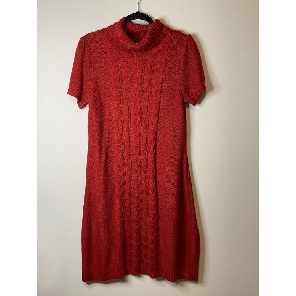 Cato Sweater Dress Women's L Red Cowl Neck Short Sleeve Cable Knit Pullover